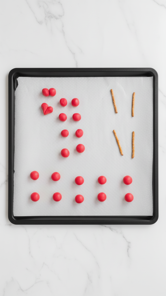 black tray with fondant balls shaped into hearts