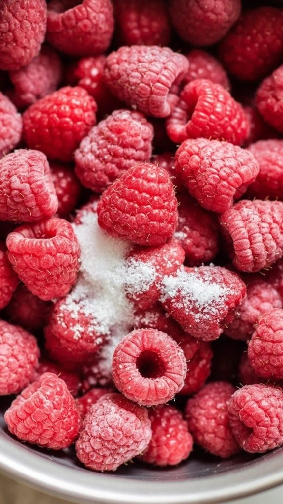 raspberries with sugar mixture to make raspberry sugar