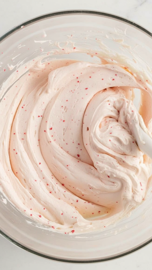 Buttercream mixture with raspberries 