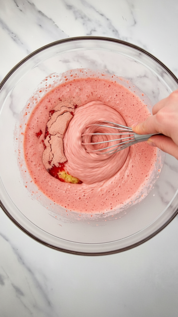 wet ingredients being mixed up for this Strawberry Fluff Salad recipe
