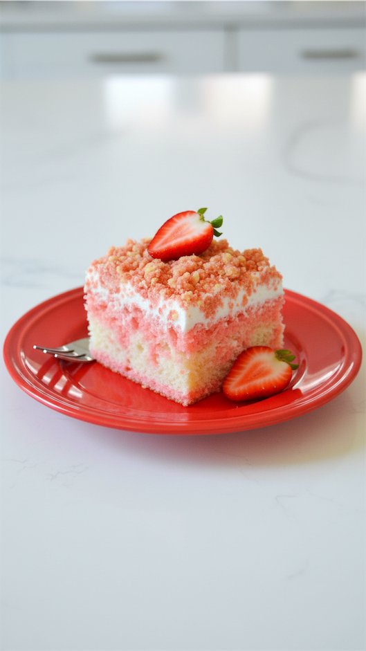 cake with strawberries on a red plate