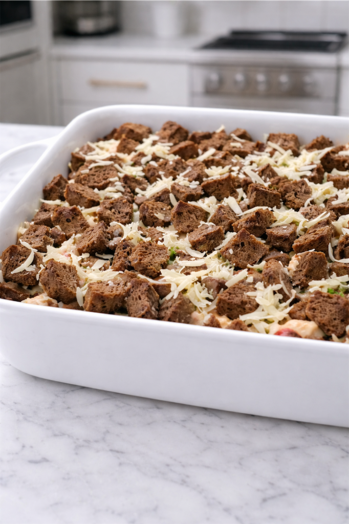 Reuben Casserole ready to bake