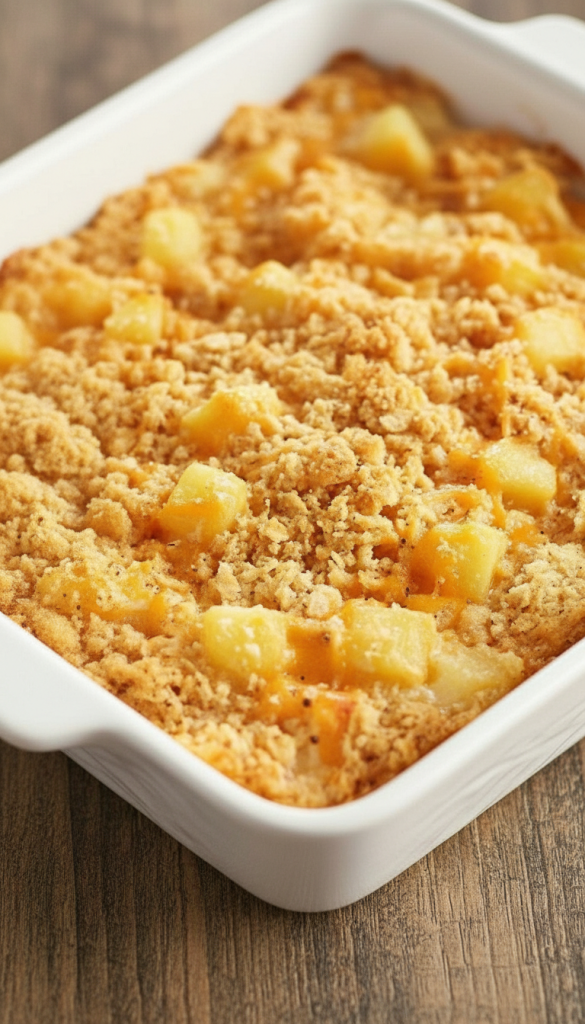 Cheese & Pineapple Casserole in baking dish