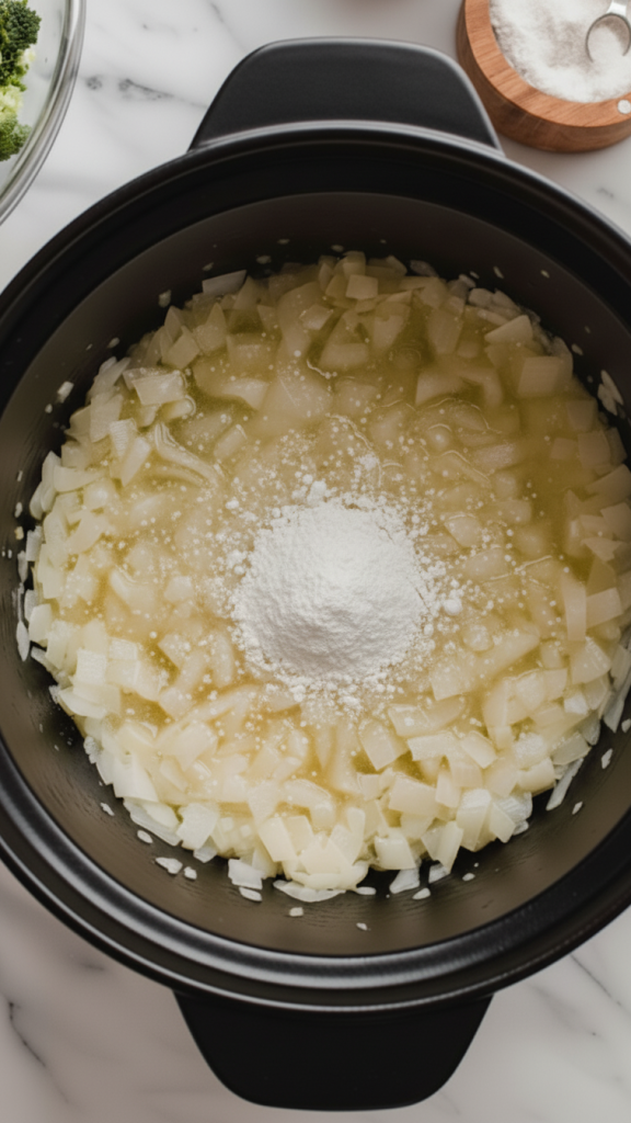 onions and butter cooking with flour