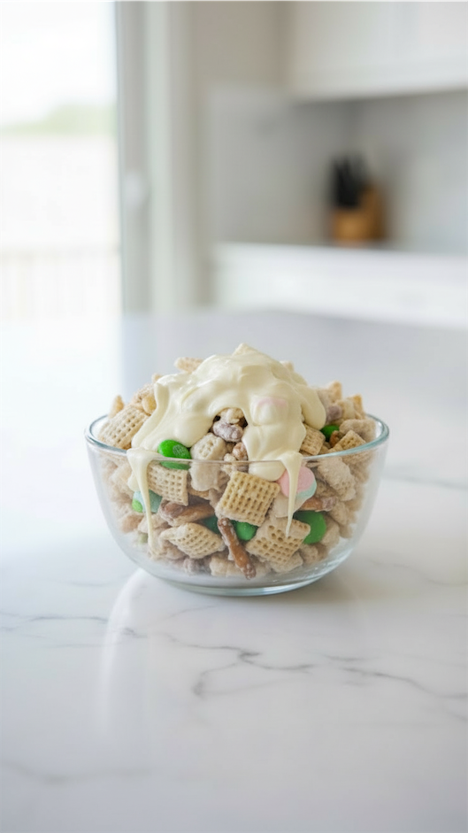 white chocolate pired over dry ingredients