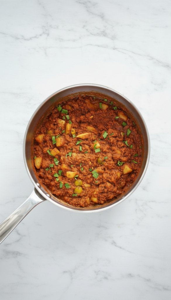 Puerto Rican Corned Beef Hash cooked in pan