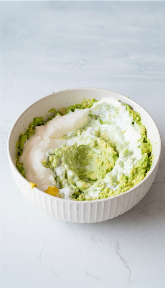 No Mayo Avocado Egg Salad With Greek Yogurt mixed in bowl