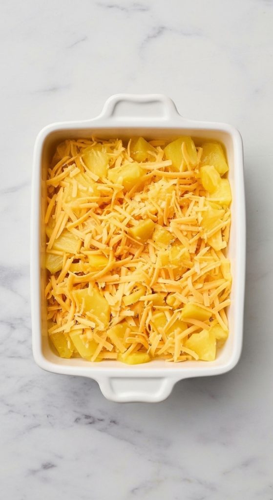 cheese and pineapple in baking tray