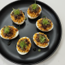 Gochujang, Chili Crisp & Crunchy Shallot Deviled Eggs