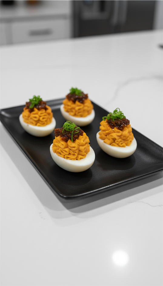neat Gochujang Chili Crisp Deviled Eggs