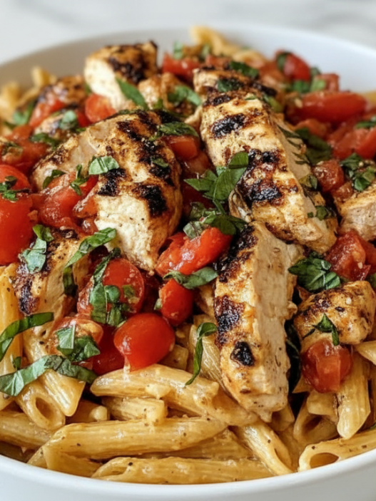 High Protein One Pot Creamy Bruschetta Chicken Pasta