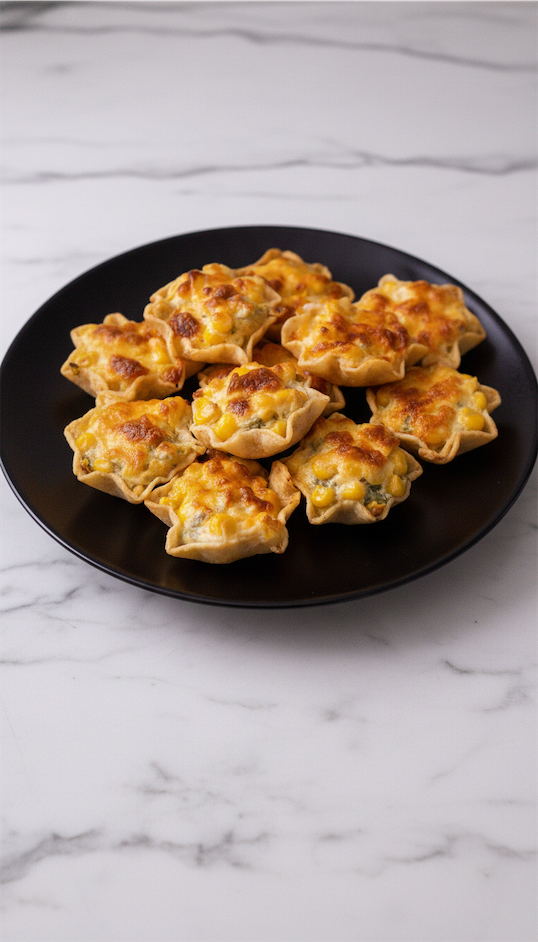 Iowa cheesy corn-stuffed tortilla bites on black plate
