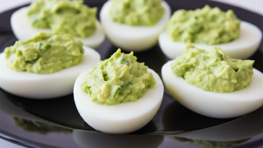 avocado deviled eggs black plate
