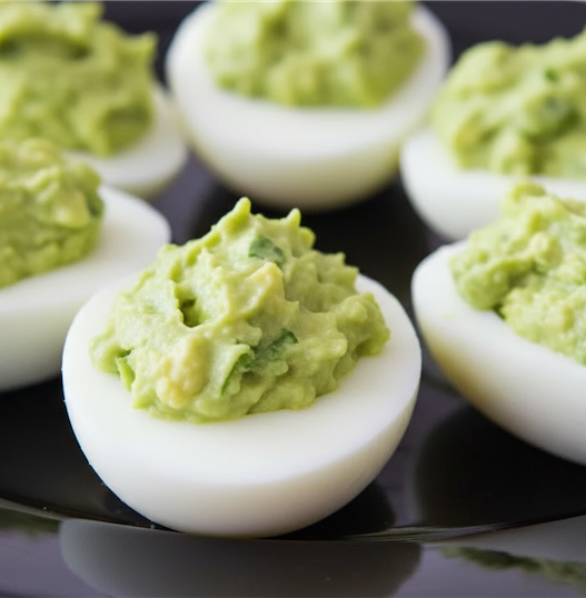 avocado deviled eggs black plate