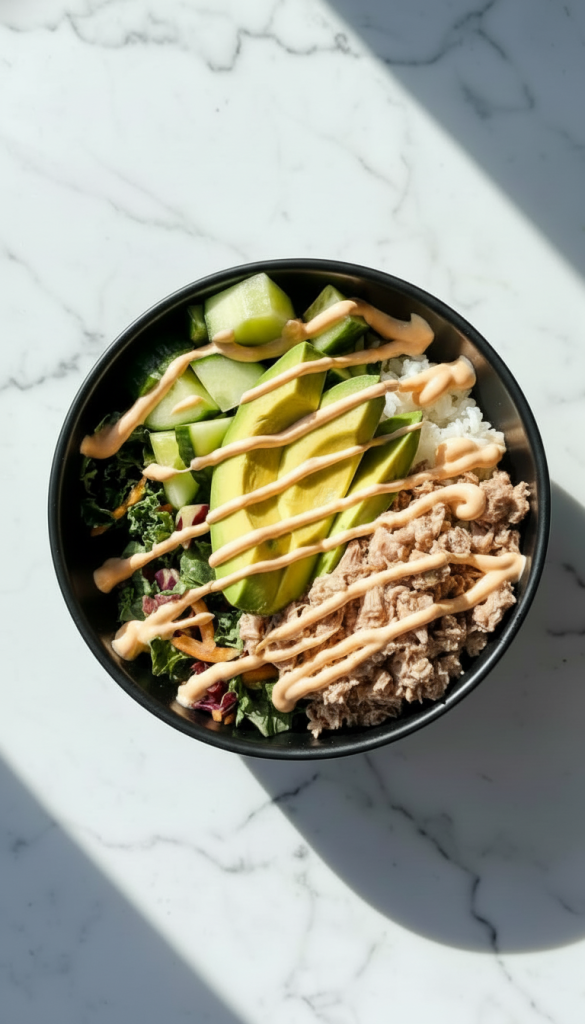  Canned Tuna Poke Bowl with spicy mayo