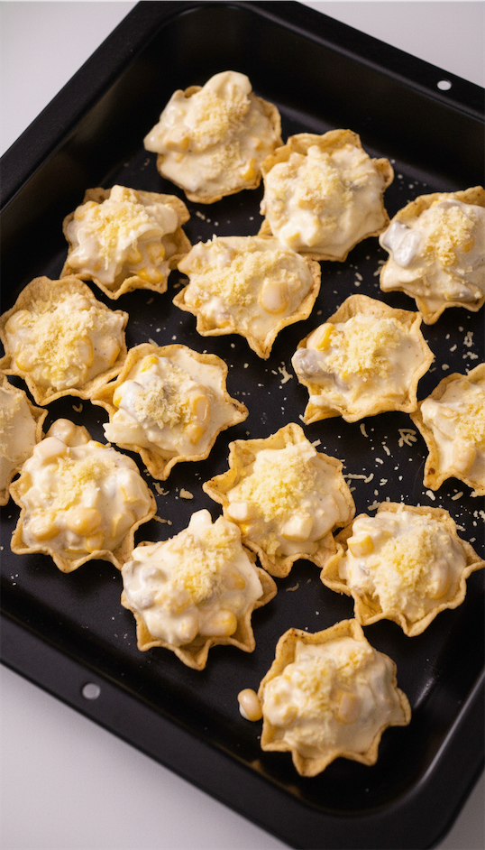 Iowa cheesy corn-stuffed tortilla bites on baking tray