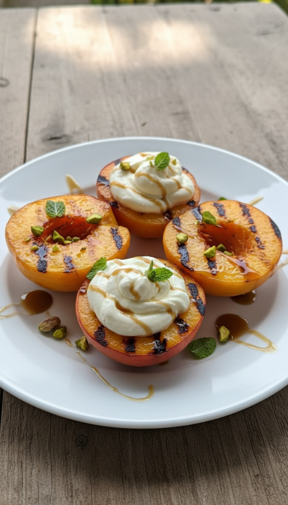 BBQ Grilled Peaches on white plate