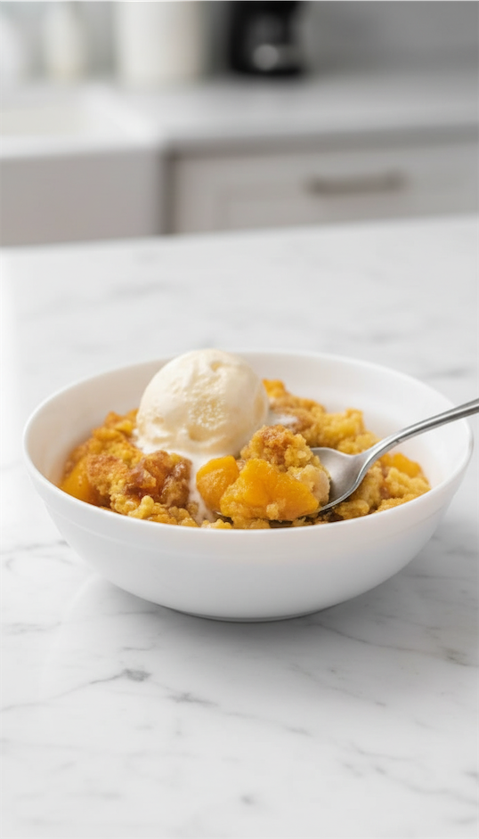 Peach Dump Cake with ice cream