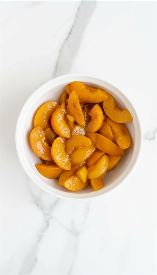 white bowl with canned peaches