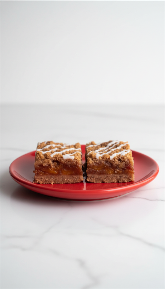 Peach Cobbler Bars on red plate