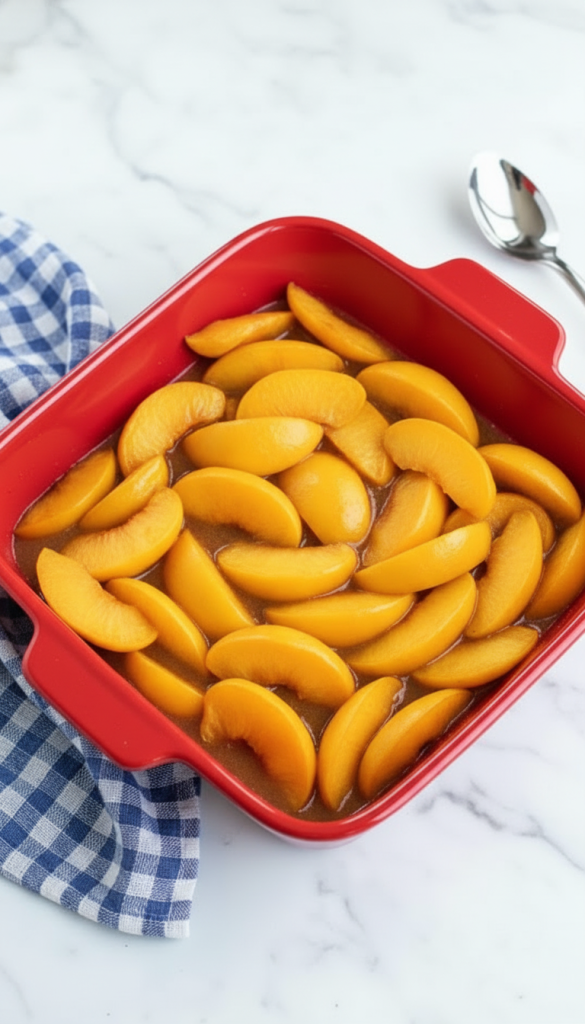 peaches in a baking dish