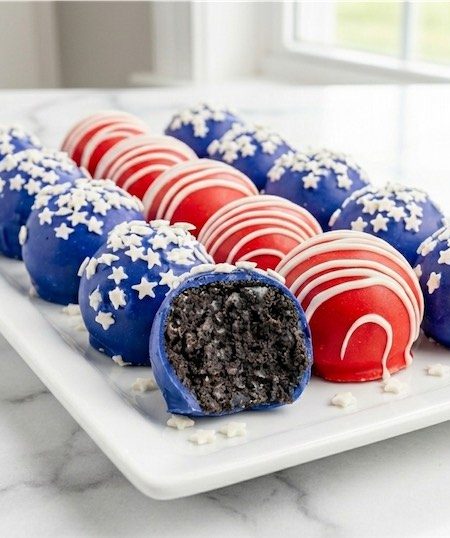 patriotic oreo balls on plate