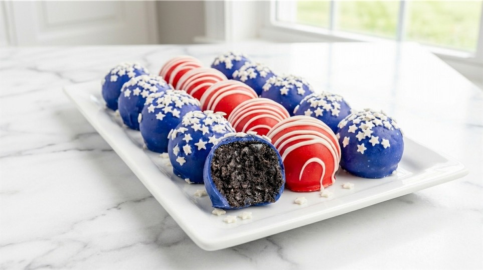 patriotic oreo balls on plate