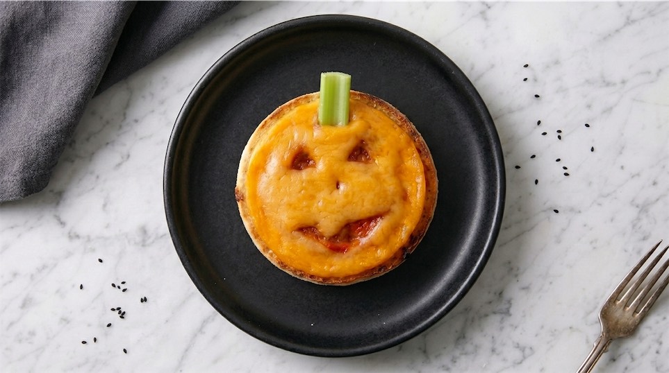 english muffin pumpkin pizza on plate